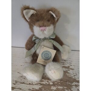 Boyd's Bear  Brown White Plush Jointed Cat Green Bow